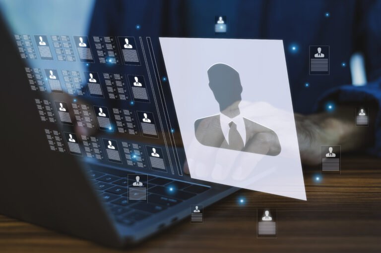 hr human resourcesconcepthuman resource manager checks online choose perfect employee businessand online job application