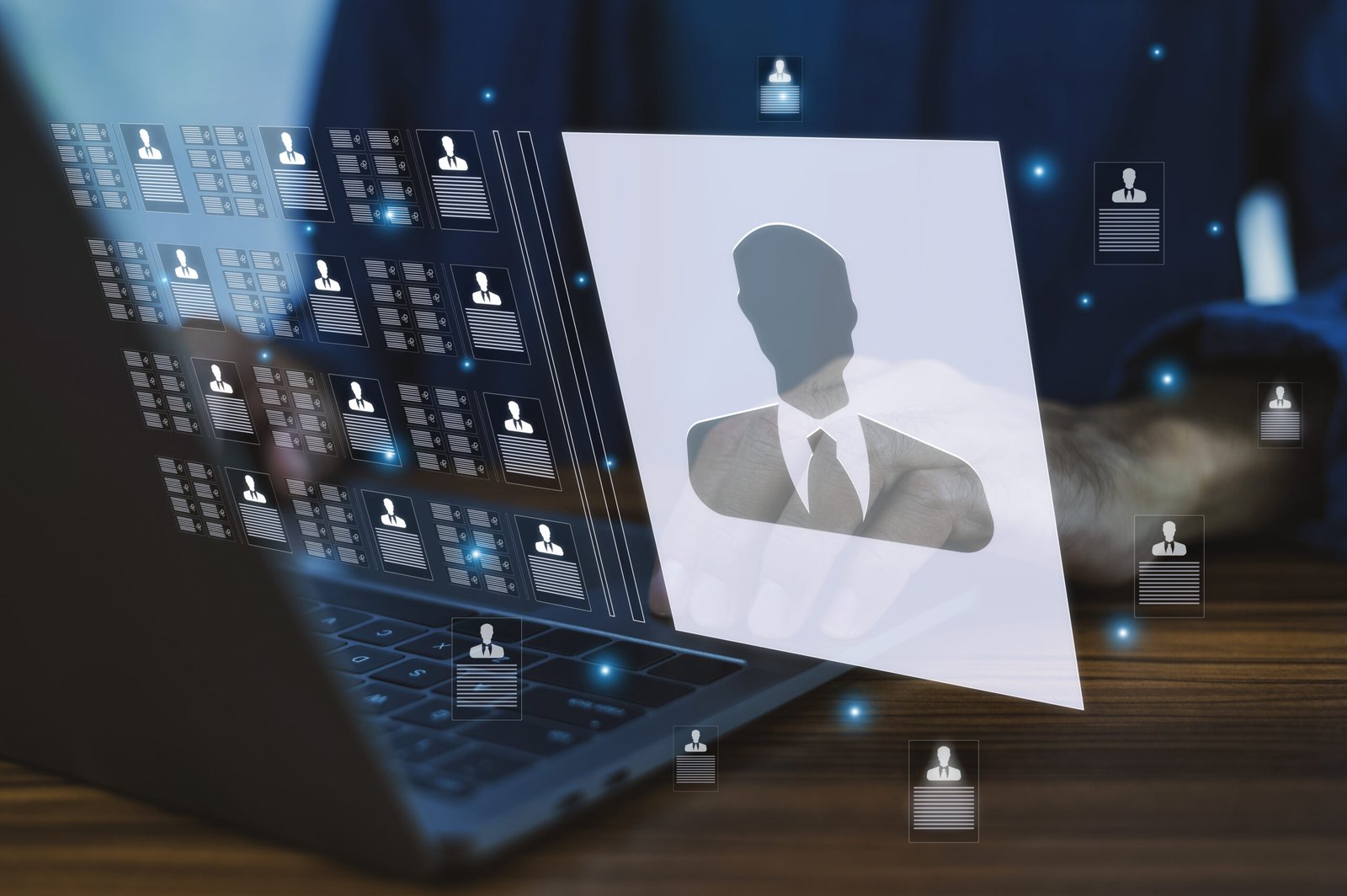 hr human resourcesconcepthuman resource manager checks online choose perfect employee businessand online job application